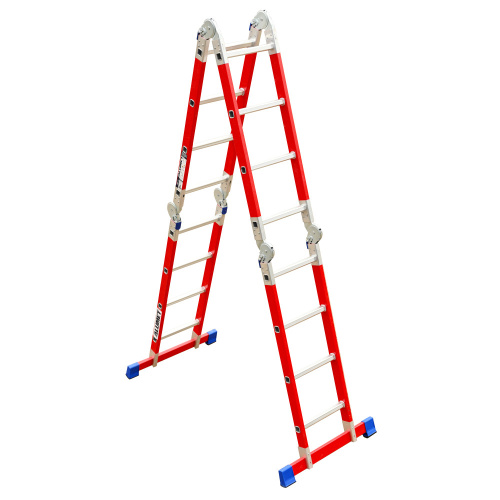 Лестница-трансформер стеклопластиковая четырёхсекционная шарнирная алюминиевая ступень  4*4