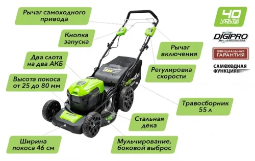 Газонокосилка Greenworks GD40LM46SP